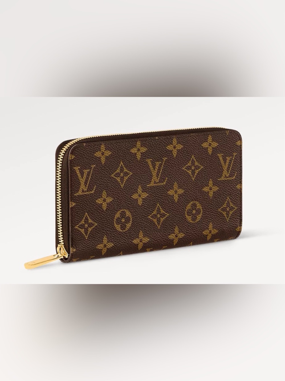Louis Vuitton Brown Monogram Zip Wallet with Gold Hardware